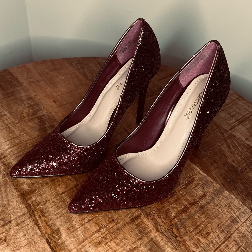 Shoe Dazzle Sparkling Raziel Bordeaux Maroon Heels